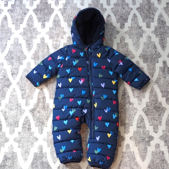Primary Other - Primary Baby parka puffer suit - Navy Hearts In Size 18-24 Months